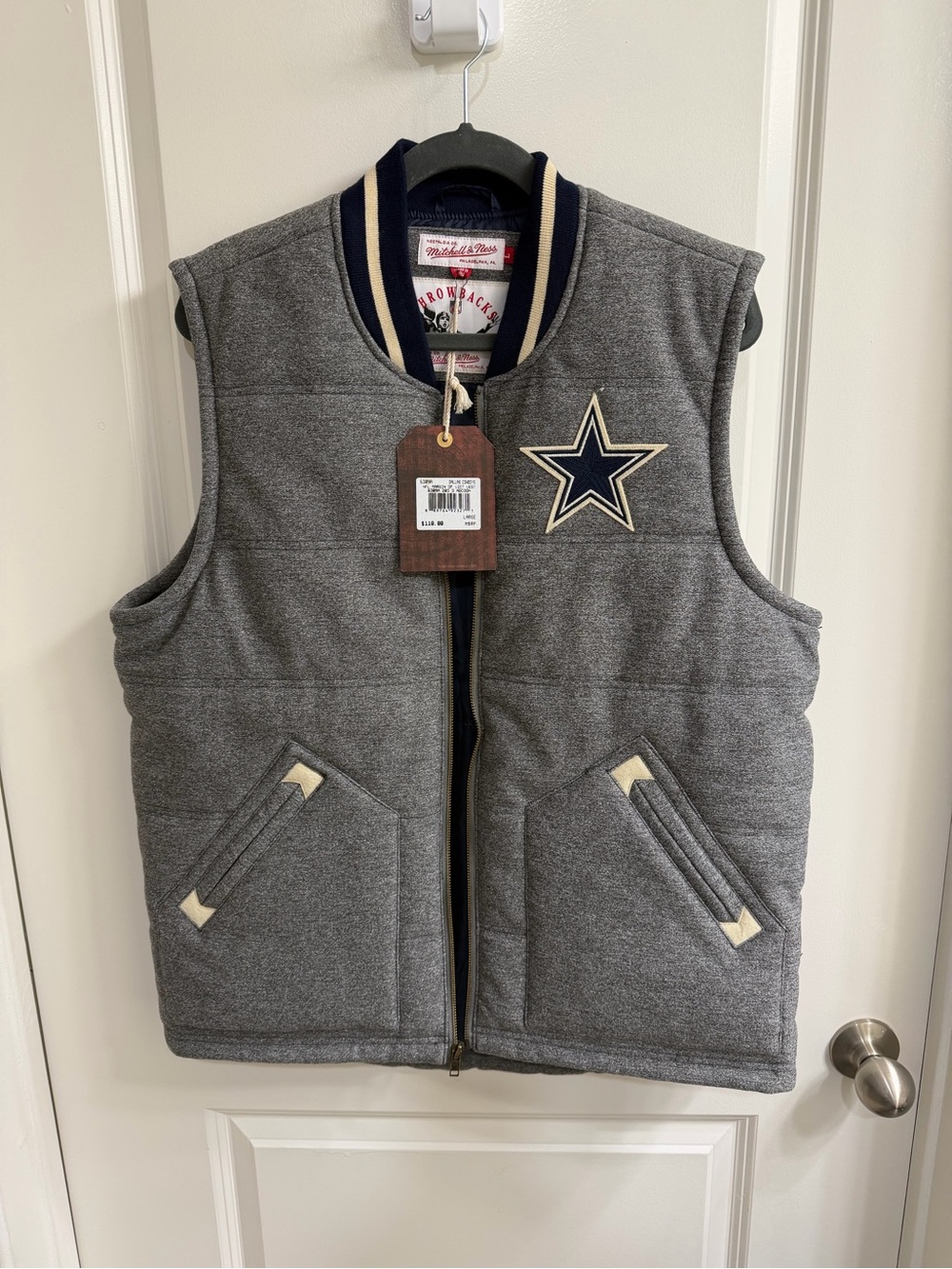 Mitchell & Ness Men’s NFL Dallas Cowboys Gray Quilted Vest Large
